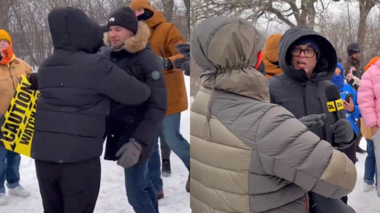 Crowd outside the Whipple federal building in Minneapolis during protest