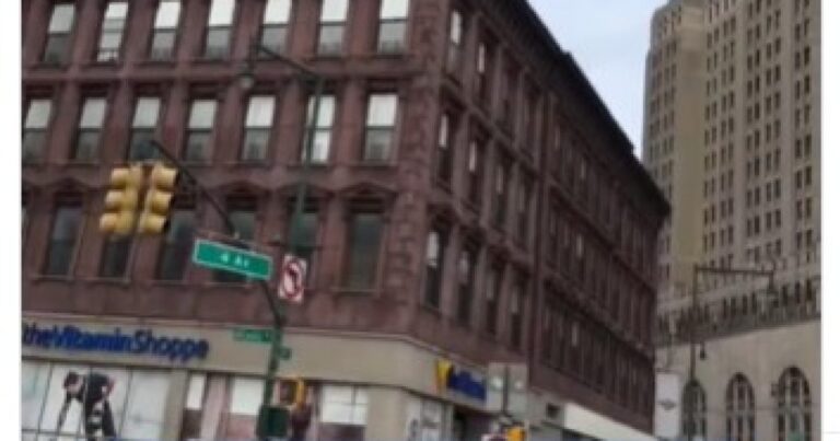 Microphone and city street in New York at dawn