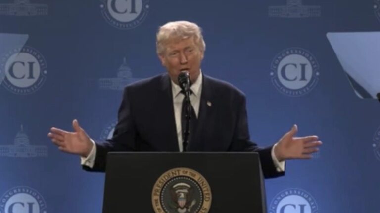 President Trump speaking to Republican lawmakers at a conference