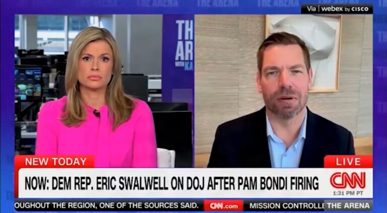 Eric Swalwell speaking during a CNN interview about FBI agents and old investigative files.