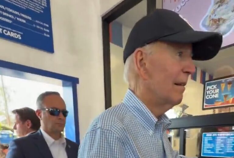 Joe Biden at an ice cream shop with Jay Leno