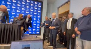 Clinton Drops In, Jones Nearly Falls