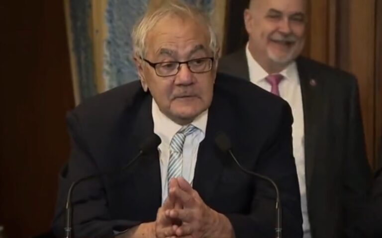 Barney Frank speaking at a political event during his congressional career.