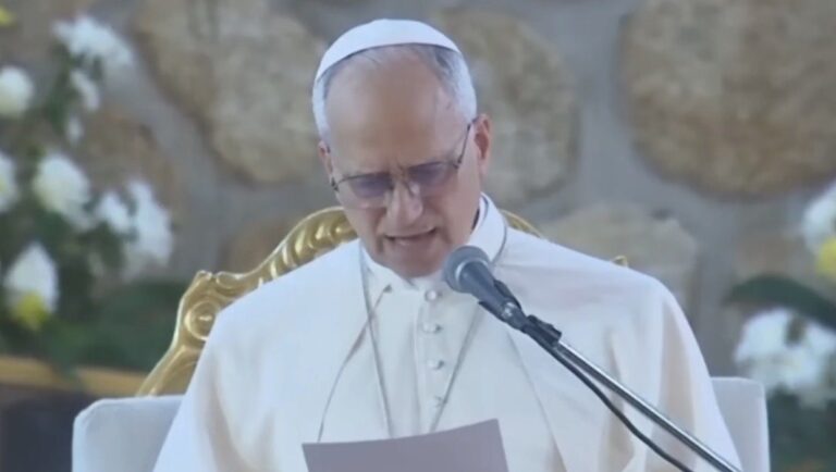 Pope Leo XIV speaking in Cameroon during his Africa visit