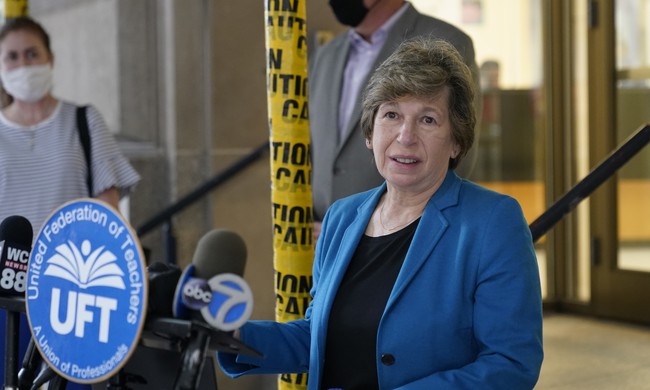 Randi Weingarten speaking at a union event