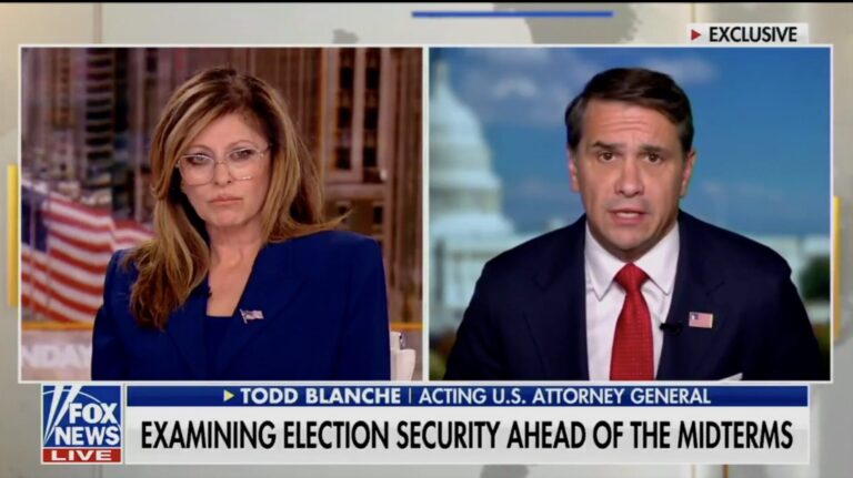 Todd Blanche speaks during a television interview about election investigations