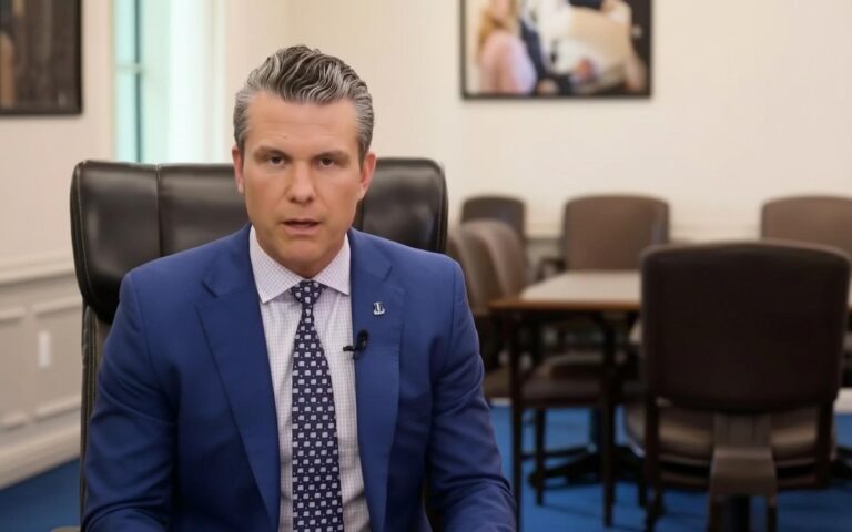 Defense Secretary Pete Hegseth speaking about Pentagon contract cuts