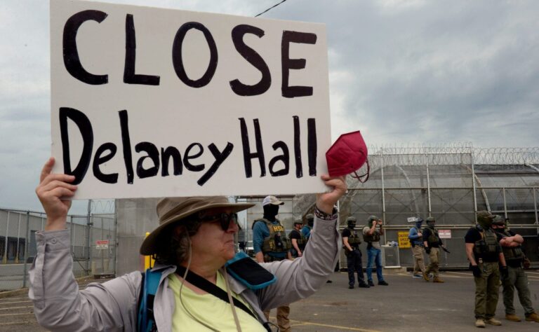 Delaney Hall ICE detention center entrance in Newark, New Jersey