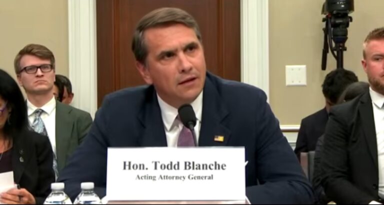 Todd Blanche testifying before a House Appropriations subcommittee about the weaponization fund