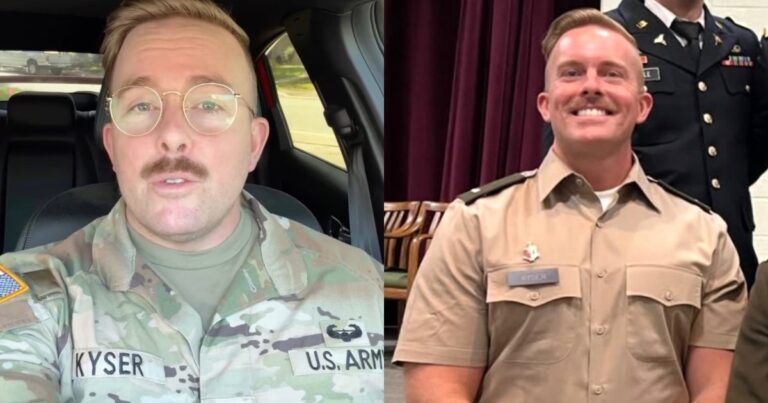 Army lieutenant in uniform speaking in a viral political video