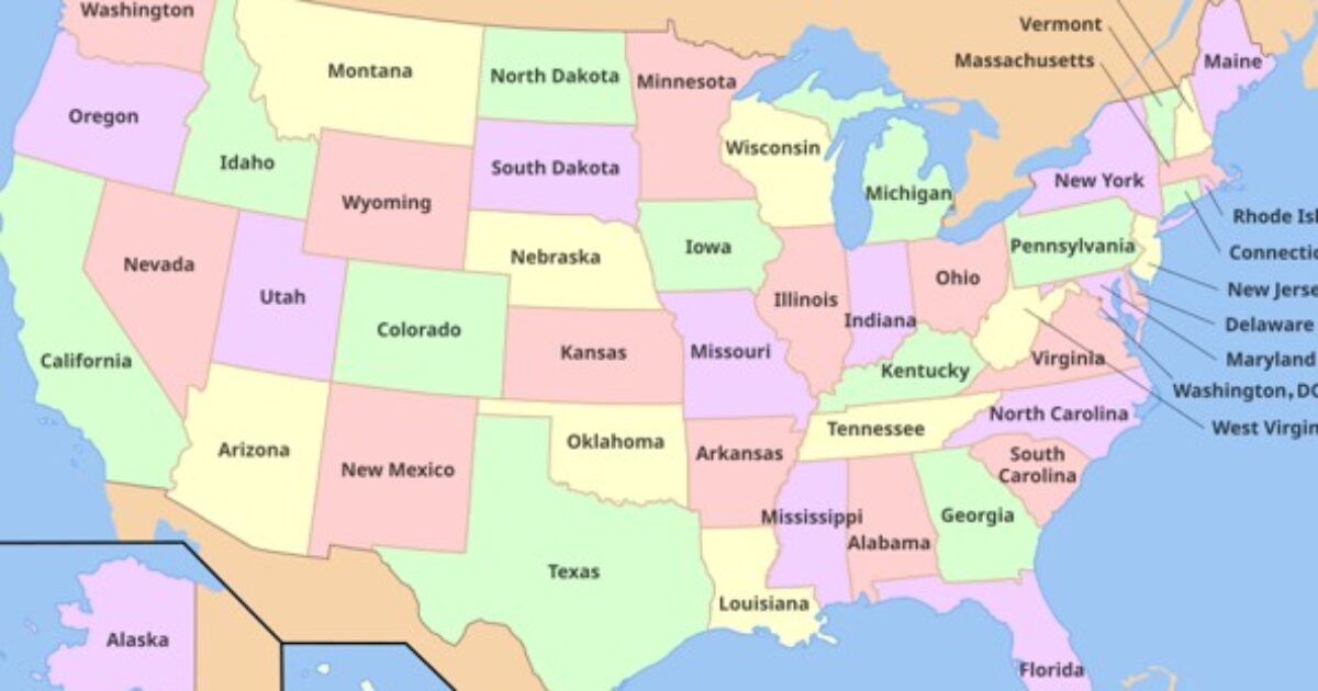 Map of the United States highlighting state quality-of-life rankings