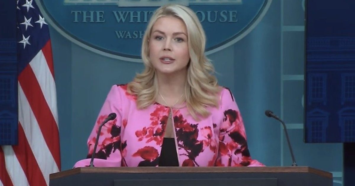 Karoline Leavitt at the White House press briefing podium