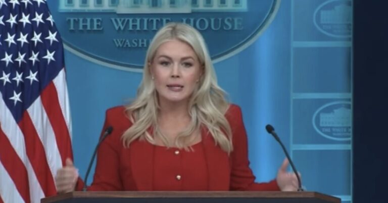Karoline Leavitt at the White House press briefing podium