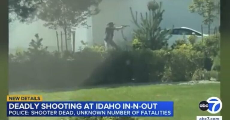 Police respond after a shooting at an In-N-Out restaurant in Twin Falls, Idaho