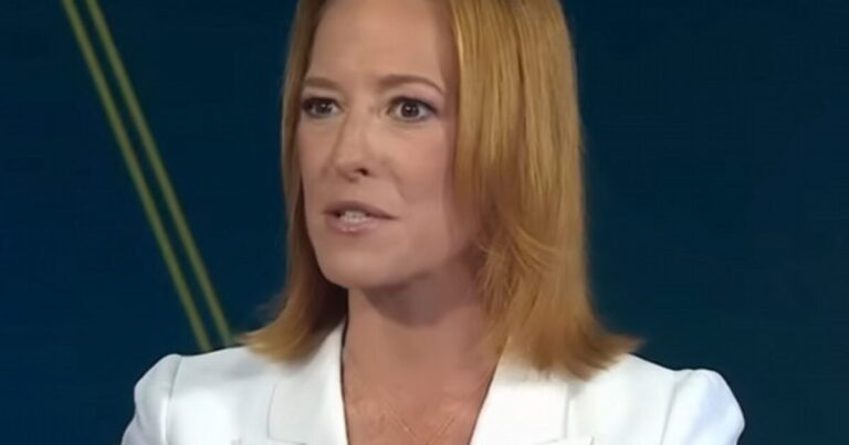 Jen Psaki speaking during television coverage