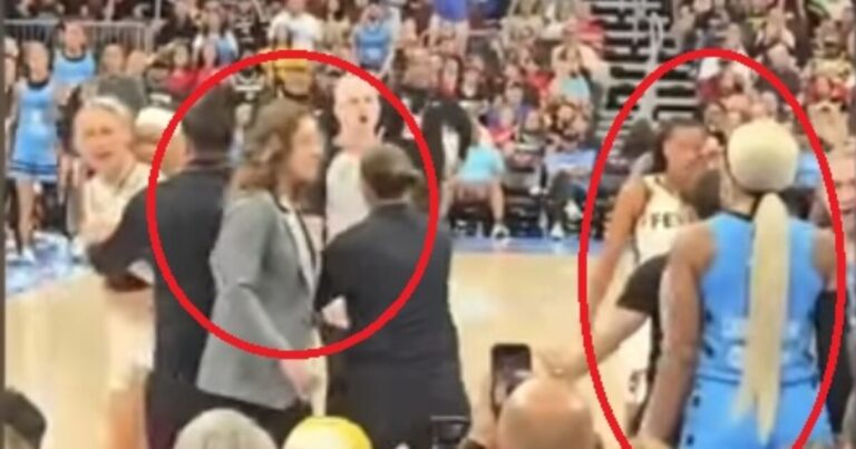 Fever coach Stephanie White and Sophie Cunningham during WNBA game controversy