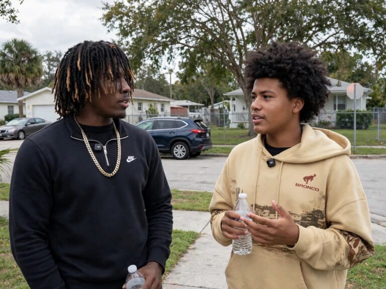 Florida father at a school bus stop after a confrontation with two teens