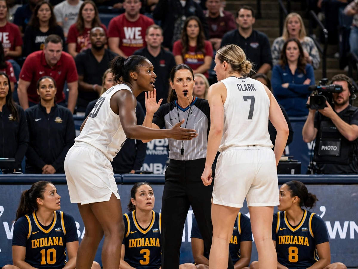 A'ja Wilson confronts a fan after a late-game collision with Sophie Cunningham