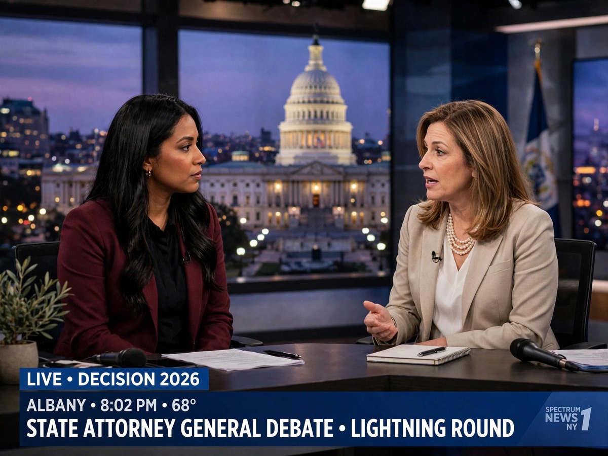 Saritha Komatireddy and Letitia James during a New York attorney general debate