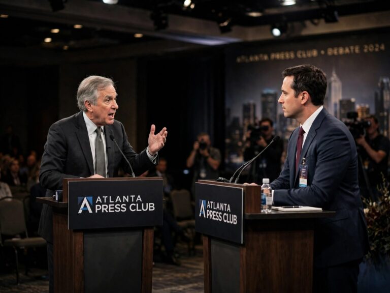 Mike Collins and Jon Ossoff during a Georgia Senate debate focused on Jeffrey Epstein-related accusations