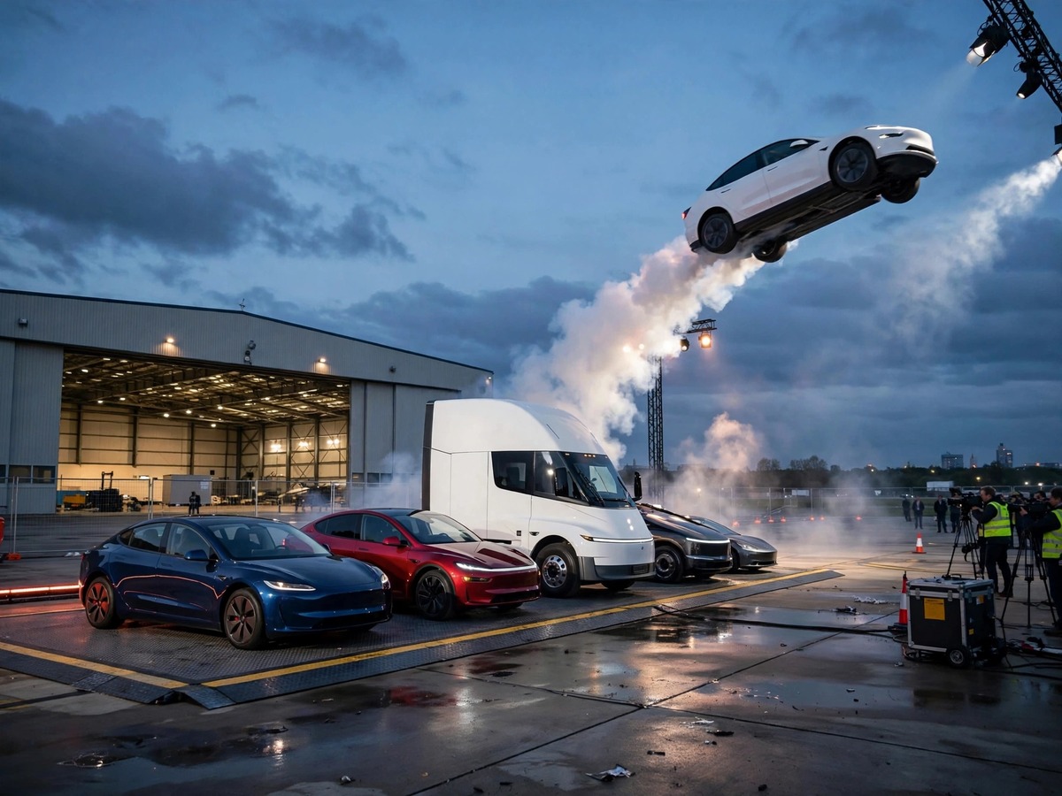 Tesla Roadster hovering and performing a flip during Elon Musk’s Texas showcase