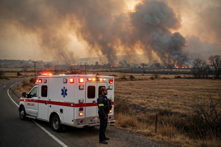 Emergency crews respond to a fire at Canadian Forces Base Wainwright in Alberta