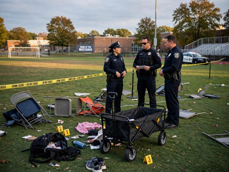 Police investigation at a youth soccer field in Wichita, Kansas, after a pickup truck incident