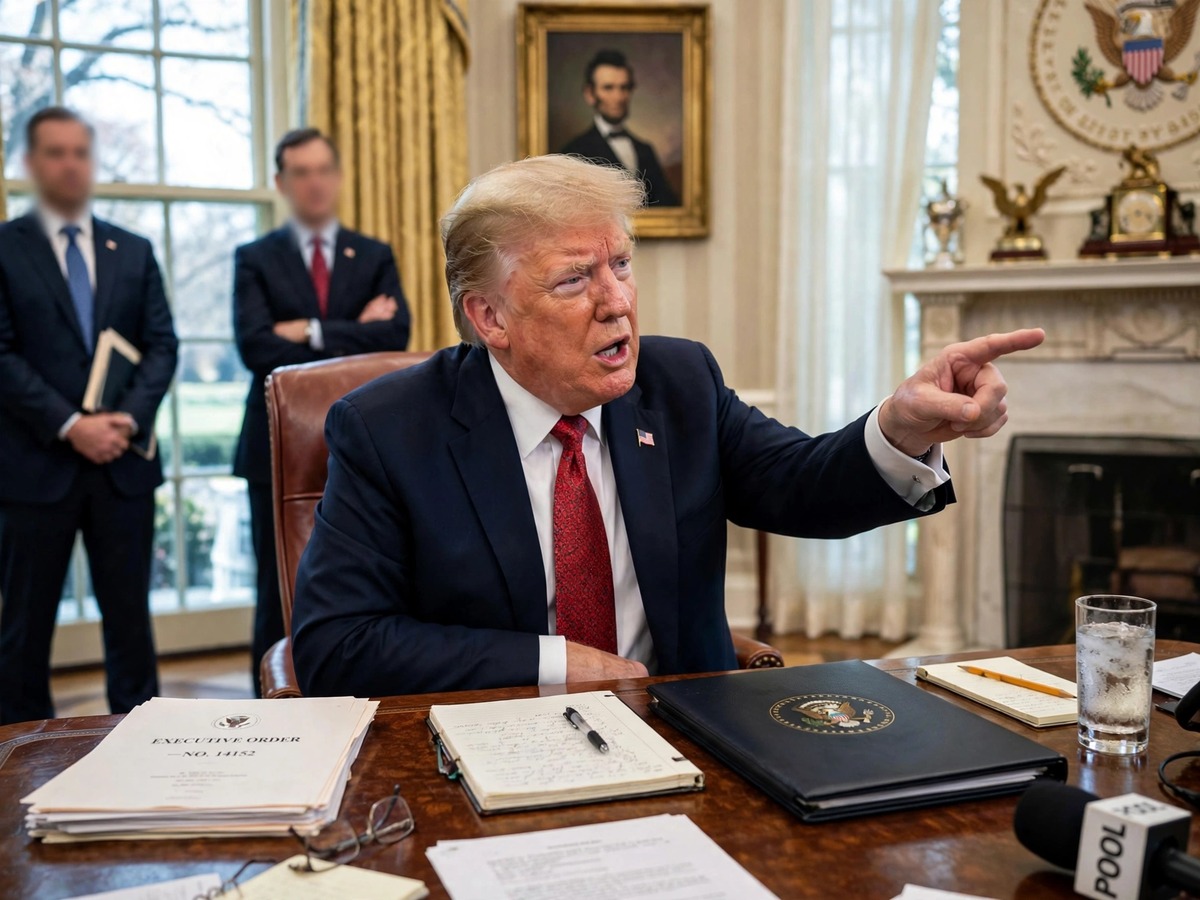 President Trump addresses reporters during an Oval Office announcement about fraud whistleblowers