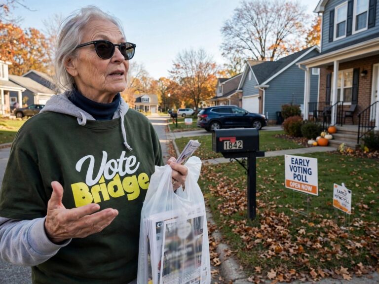 Doorbell camera footage of an Indiana political canvasser reacting to a no soliciting sign