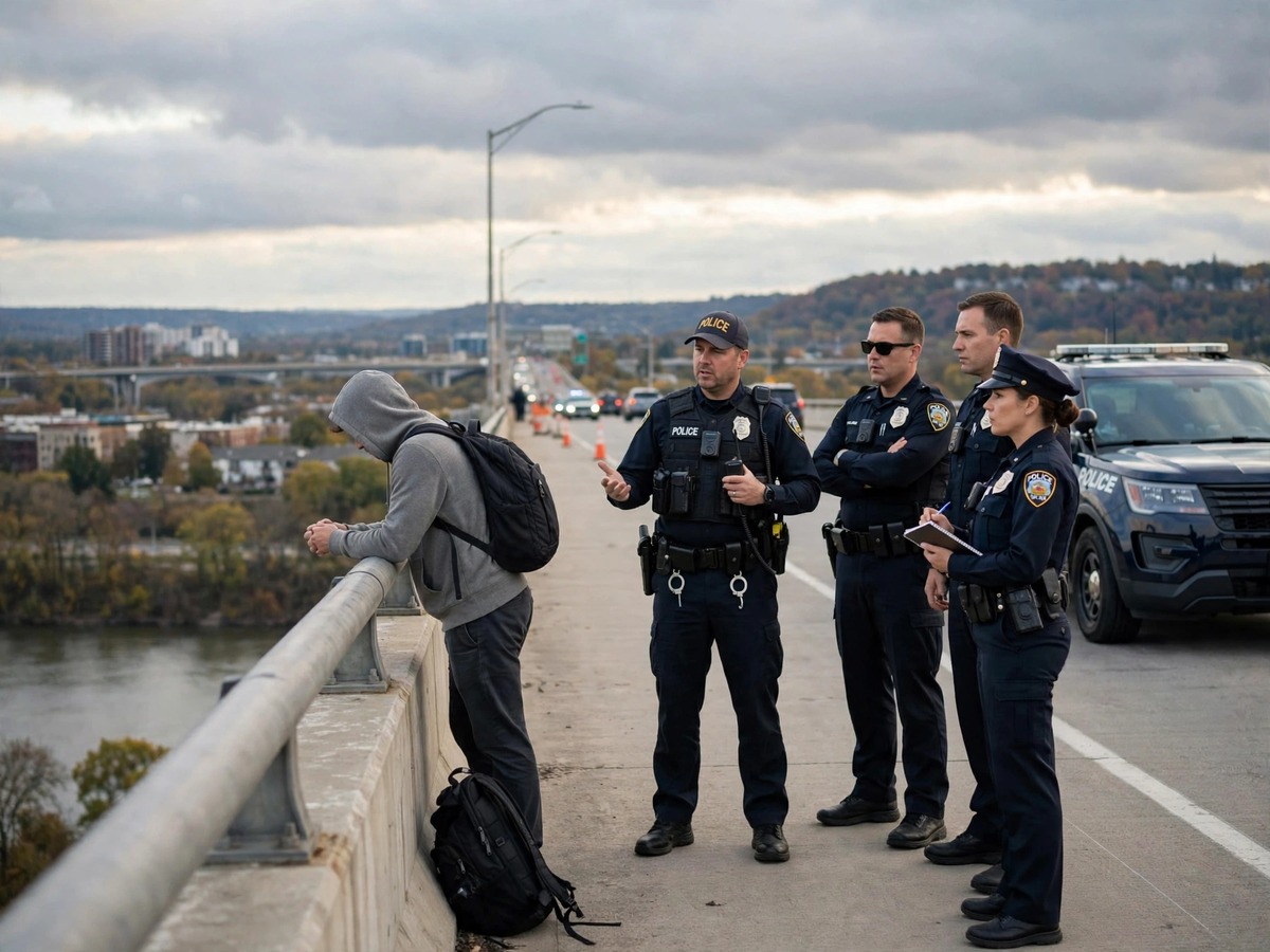 Police and emergency vehicles near a Dallas highway overpass during an hours-long standoff